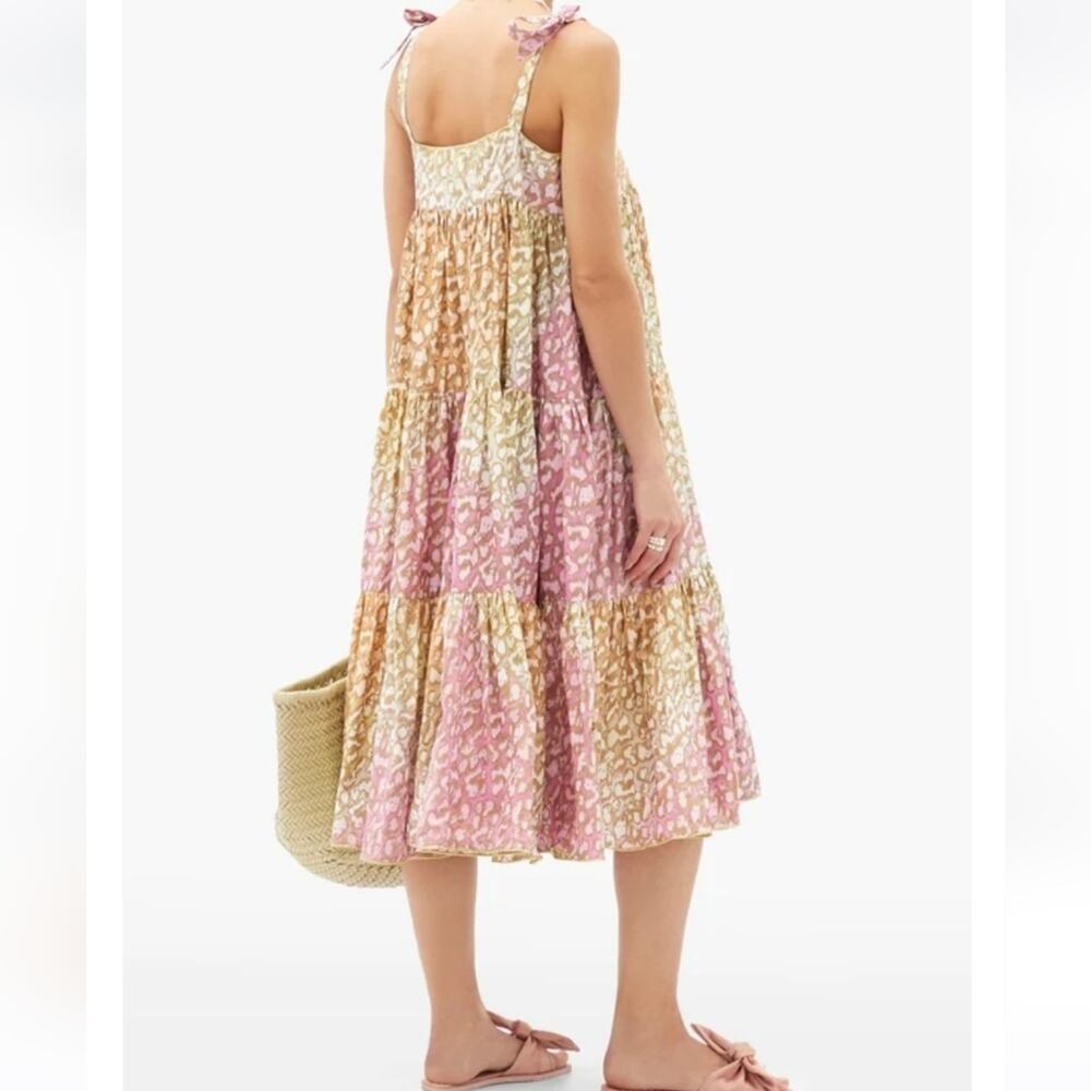 Juliet Dunn Tie Dye 70's Leopard Print Midi Sundress Boho Chic Size 3 US 8/10 - Picture 3 of 15